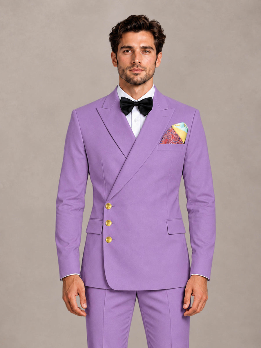 Lilac 2 Pieces Modern Style Double Breasted Comfortable Fit Men Suits for Business & Office