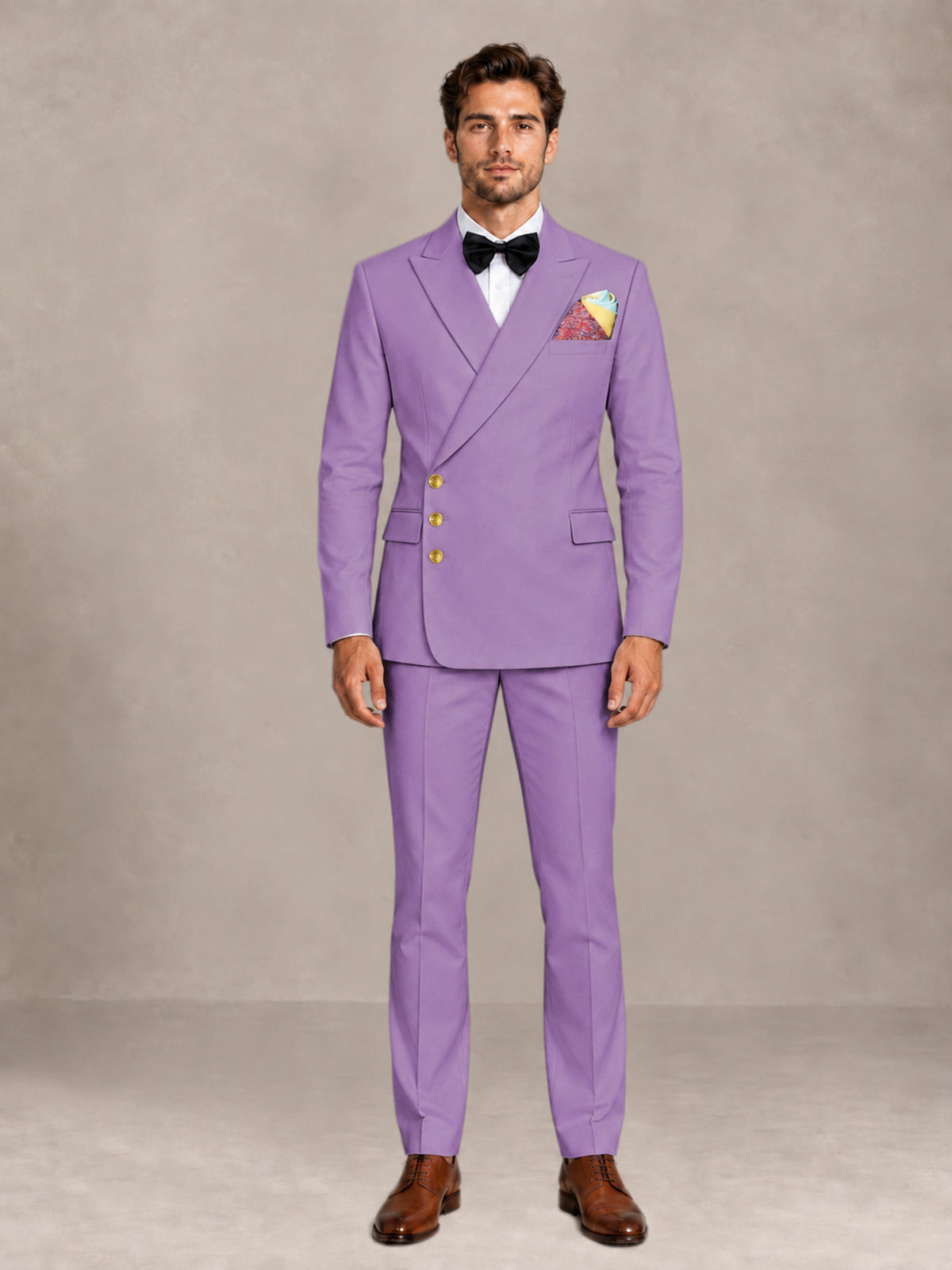 Lilac 2 Pieces Modern Style Double Breasted Comfortable Fit Men Suits for Business & Office