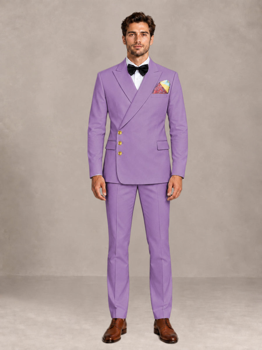 Lilac 2 Pieces Modern Style Double Breasted Comfortable Fit Men Suits for Business & Office