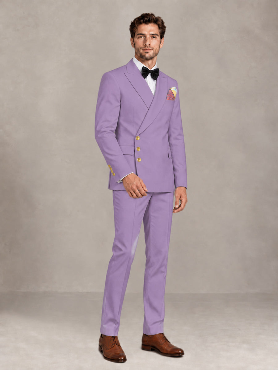 Lilac 2 Pieces Modern Style Double Breasted Comfortable Fit Men Suits for Business & Office