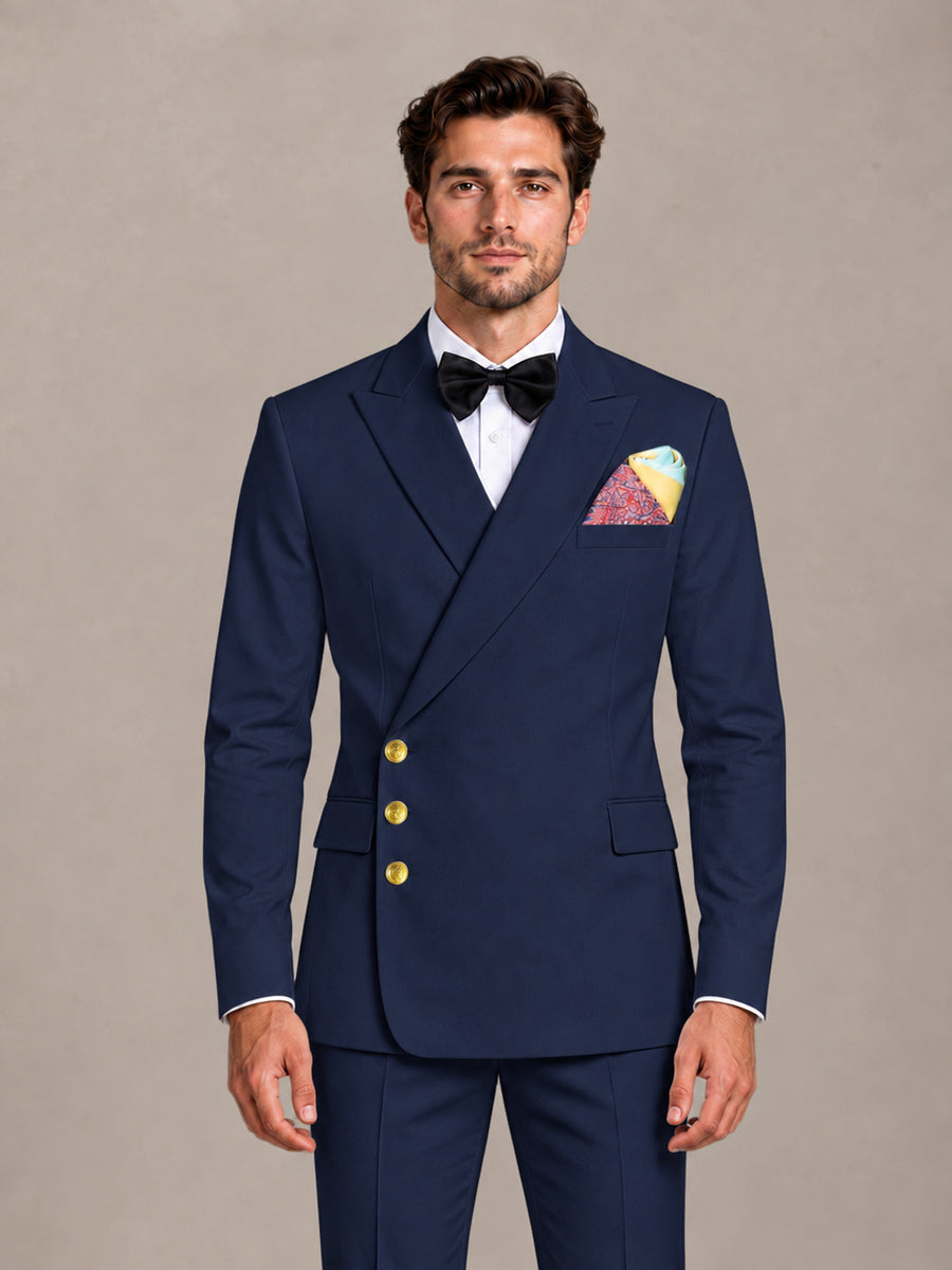 Navy Blue 2 Pieces Modern Style Double Breasted Comfortable Fit Men Suits for Business & Office