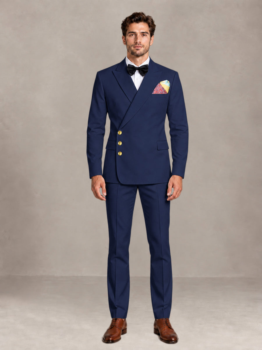 Navy Blue 2 Pieces Modern Style Double Breasted Comfortable Fit Men Suits for Business & Office