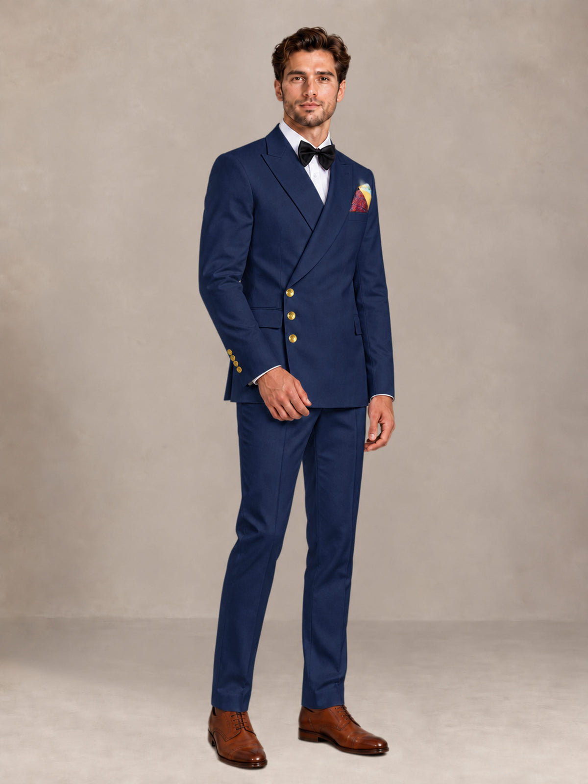 Navy Blue 2 Pieces Modern Style Double Breasted Comfortable Fit Men Suits for Business & Office