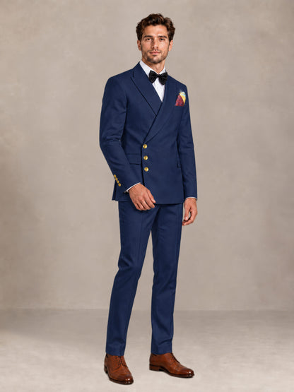 Navy Blue 2 Pieces Modern Style Double Breasted Comfortable Fit Men Suits for Business & Office