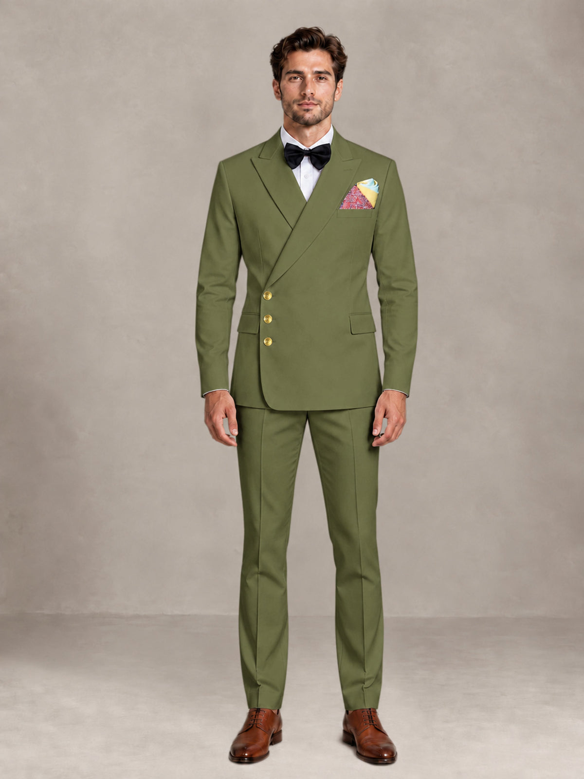 Olive Green 2 Pieces Modern Style Double Breasted Comfortable Fit Men Suits for Business & Office