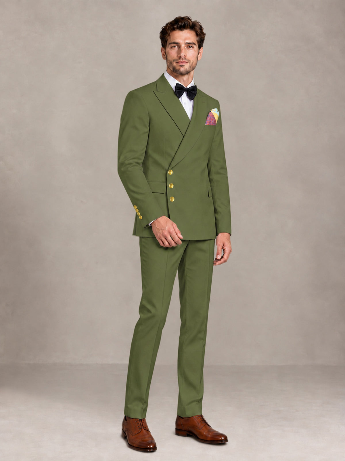 Olive Green 2 Pieces Modern Style Double Breasted Comfortable Fit Men Suits for Business & Office