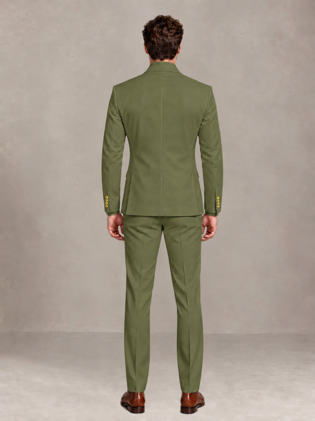 Olive Green 2 Pieces Modern Style Double Breasted Comfortable Fit Men Suits for Business & Office