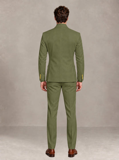 Olive Green 2 Pieces Modern Style Double Breasted Comfortable Fit Men Suits for Business & Office