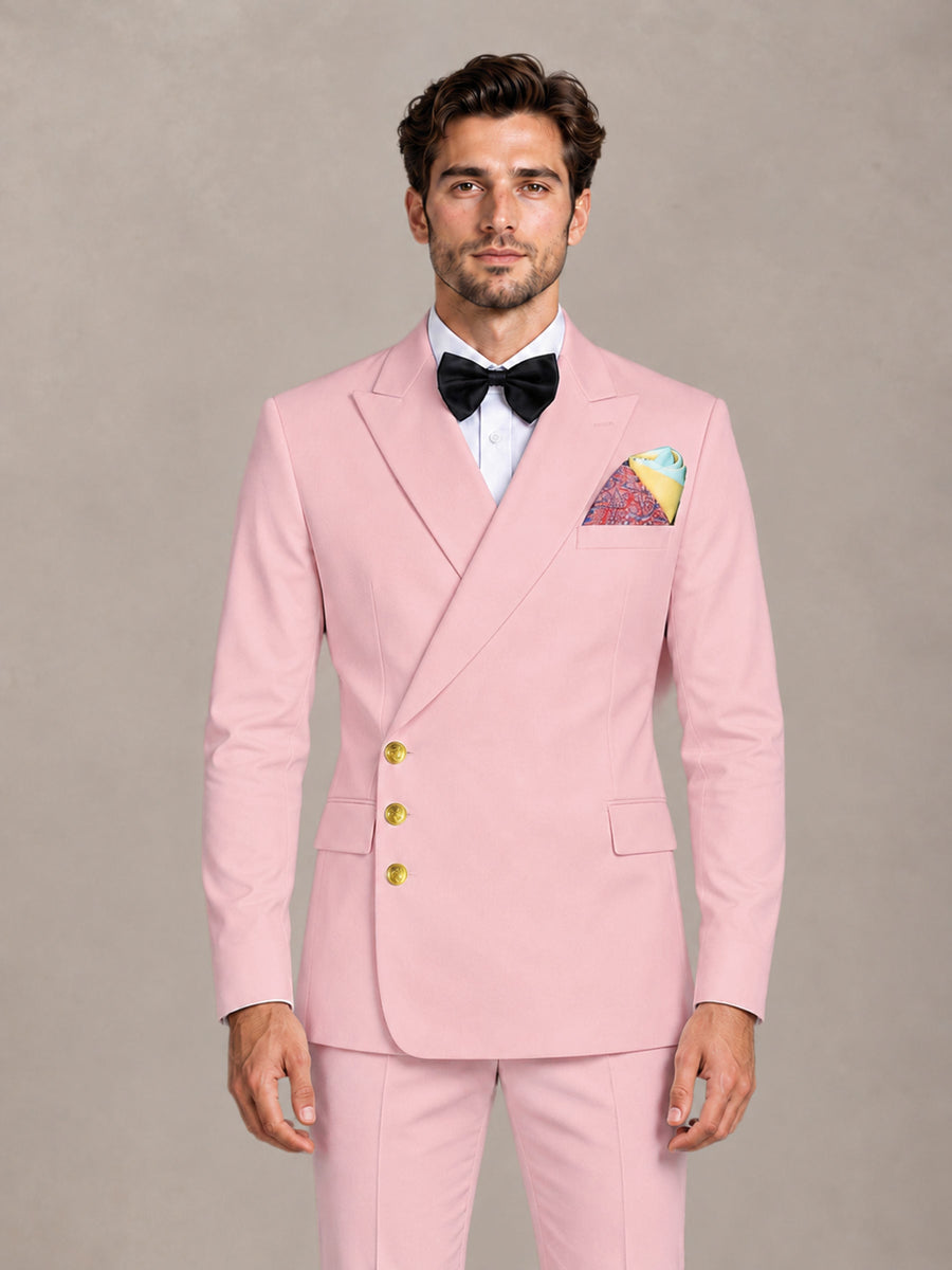Pink 2 Pieces Modern Style Double Breasted Comfortable Fit Men Suits for Business & Office