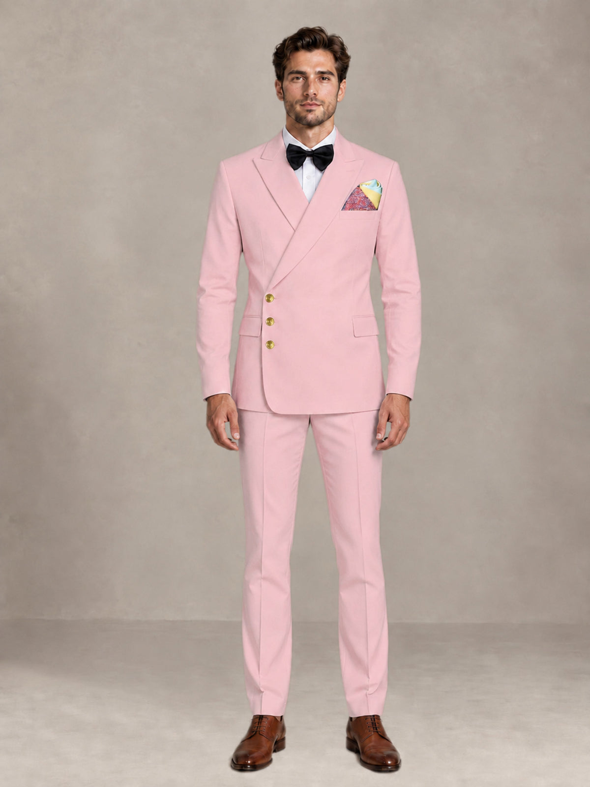 Pink 2 Pieces Modern Style Double Breasted Comfortable Fit Men Suits for Business & Office