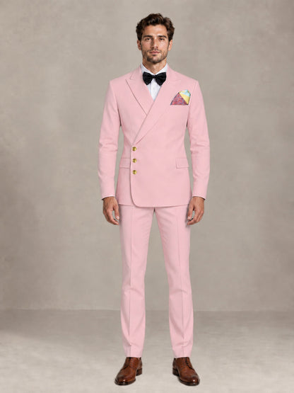 Pink 2 Pieces Modern Style Double Breasted Comfortable Fit Men Suits for Business & Office