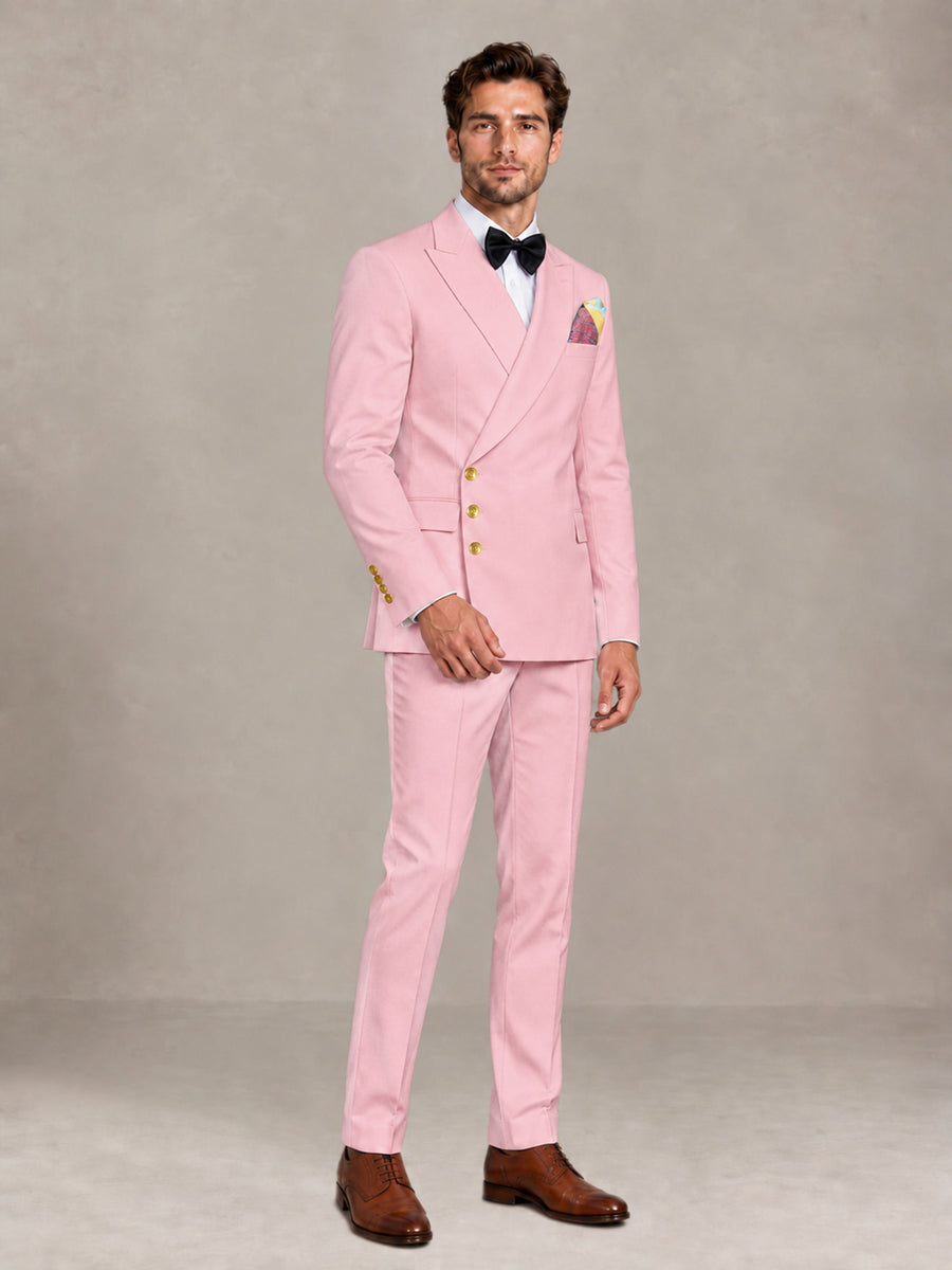 Pink 2 Pieces Modern Style Double Breasted Comfortable Fit Men Suits for Business & Office