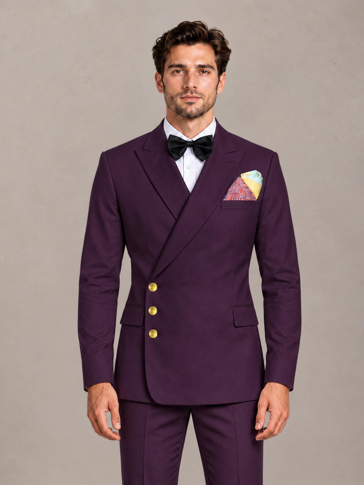 Plum 2 Pieces Modern Style Double Breasted Comfortable Fit Men Suits for Business & Office
