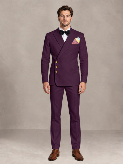 Plum 2 Pieces Modern Style Double Breasted Comfortable Fit Men Suits for Business & Office