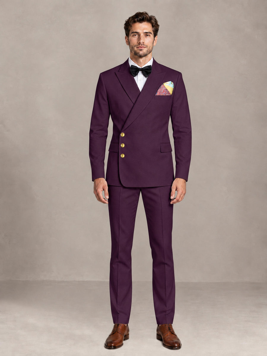 Plum 2 Pieces Modern Style Double Breasted Comfortable Fit Men Suits for Business & Office