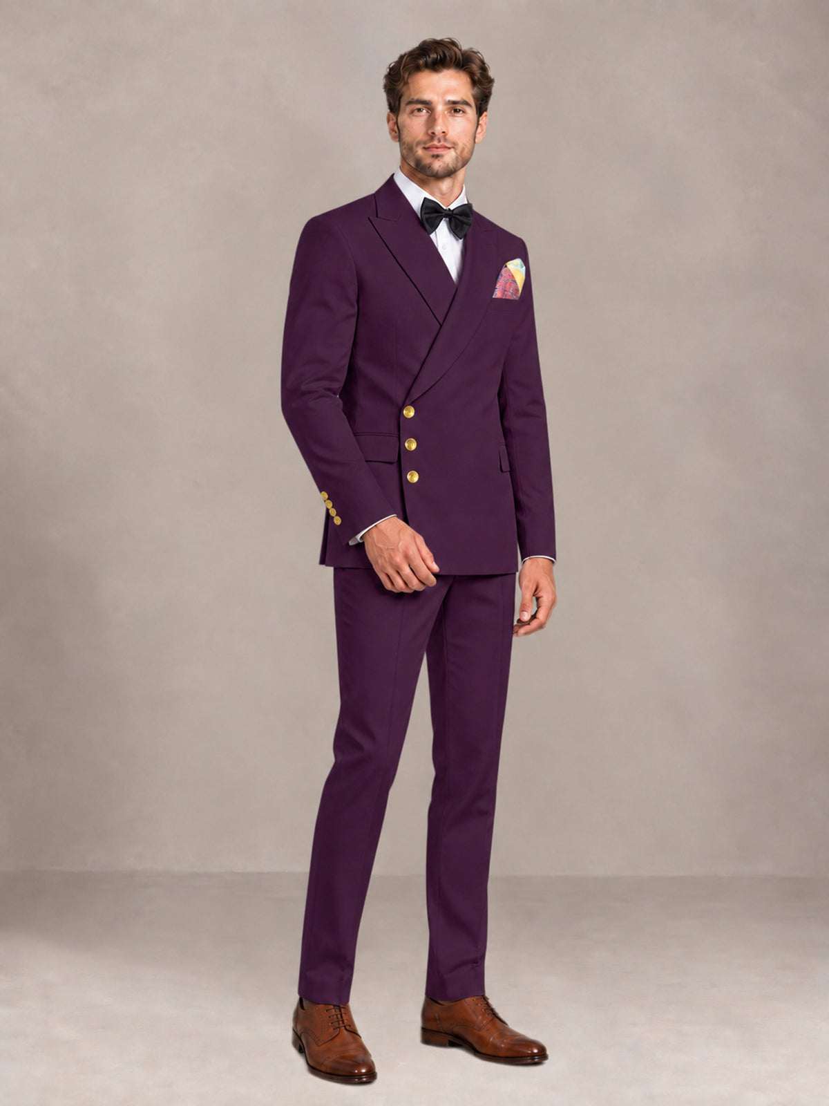 Plum 2 Pieces Modern Style Double Breasted Comfortable Fit Men Suits for Business & Office