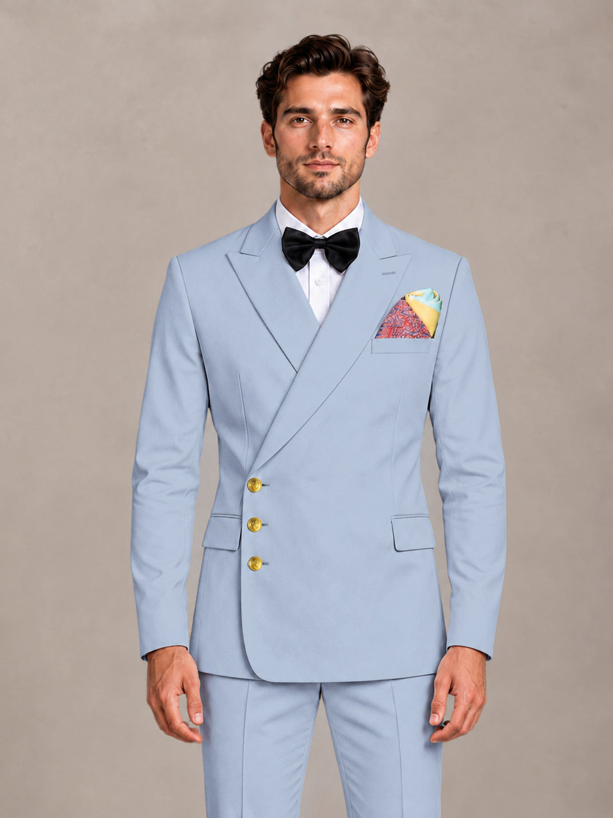 Powder Blue 2 Pieces Modern Style Double Breasted Comfortable Fit Men Suits for Business & Office