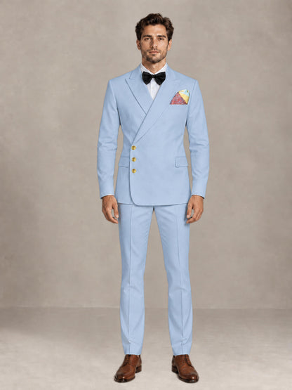 Powder Blue 2 Pieces Modern Style Double Breasted Comfortable Fit Men Suits for Business & Office