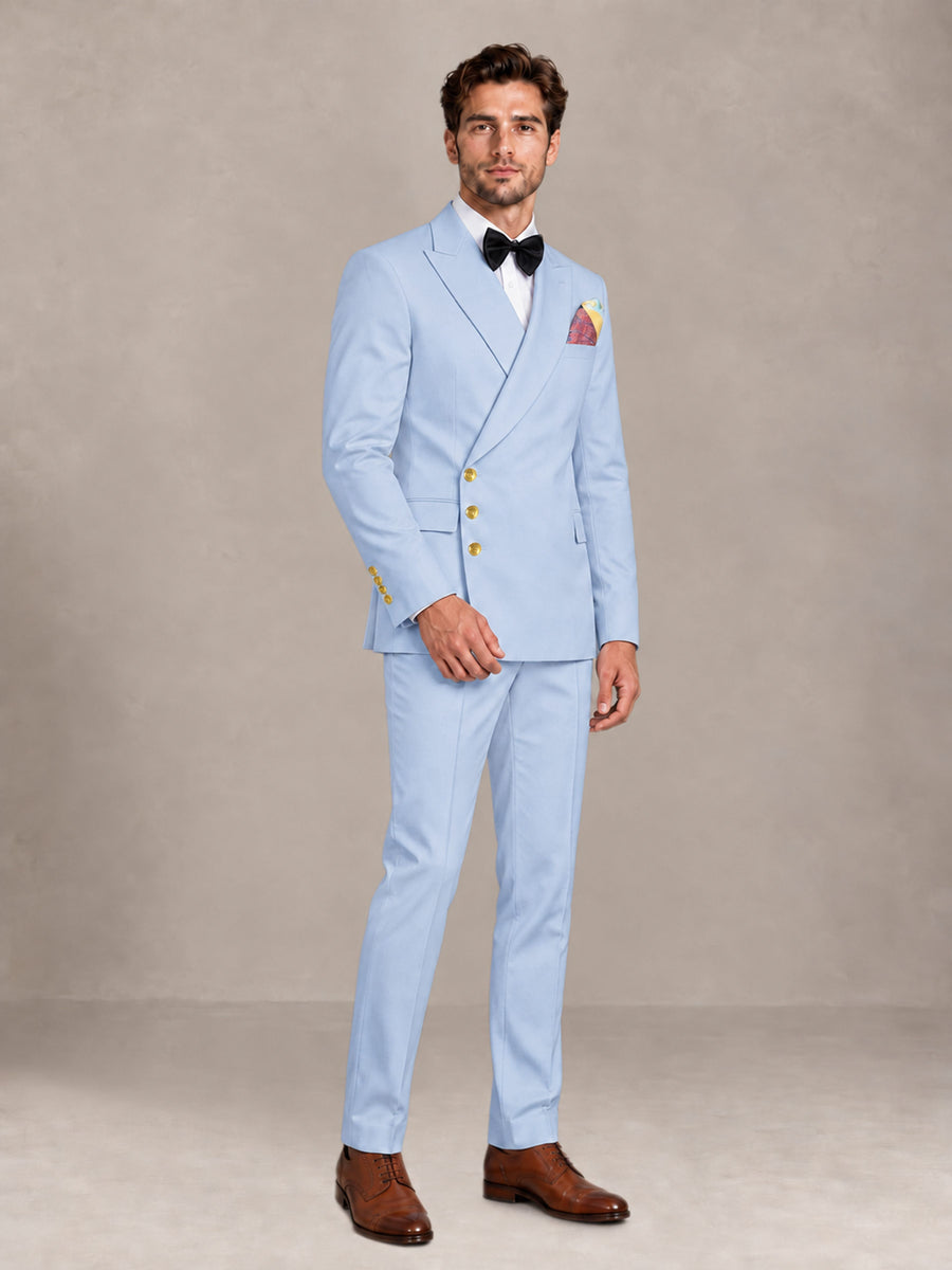 Powder Blue 2 Pieces Modern Style Double Breasted Comfortable Fit Men Suits for Business & Office