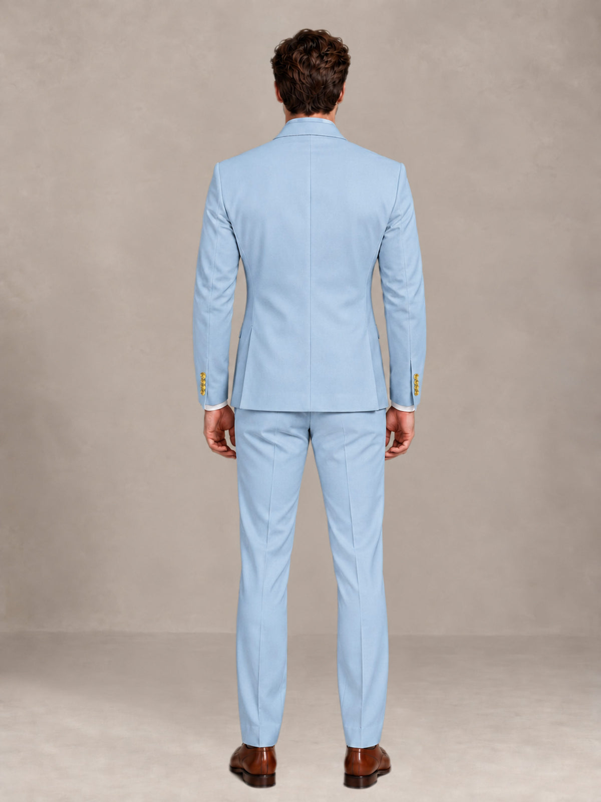 Powder Blue 2 Pieces Modern Style Double Breasted Comfortable Fit Men Suits for Business & Office