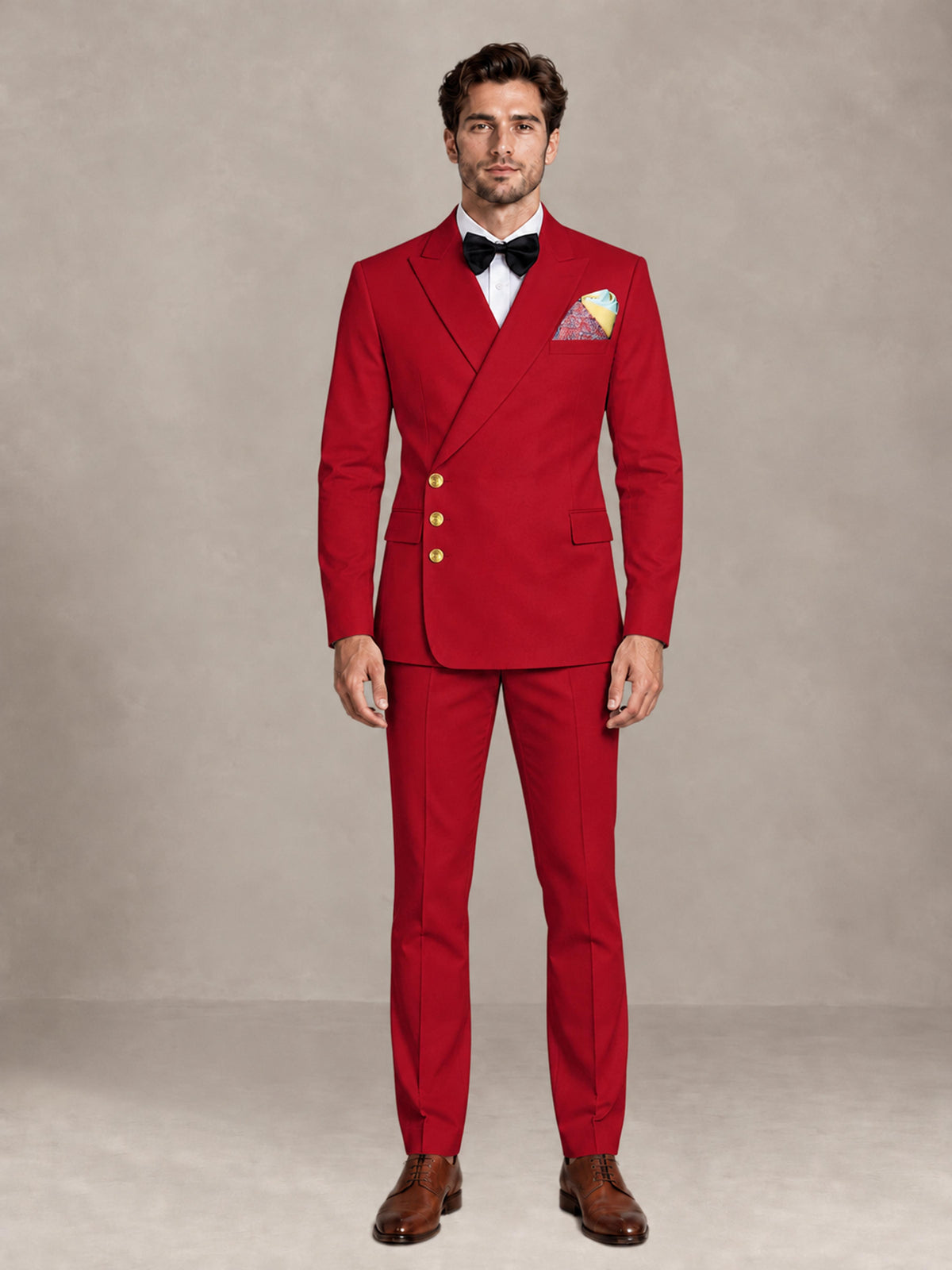 Red 2 Pieces Modern Style Double Breasted Comfortable Fit Men Suits for Business & Office