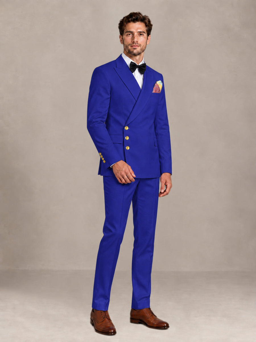 Royal Blue 2 Pieces Modern Style Double Breasted Comfortable Fit Men Suits for Business & Office