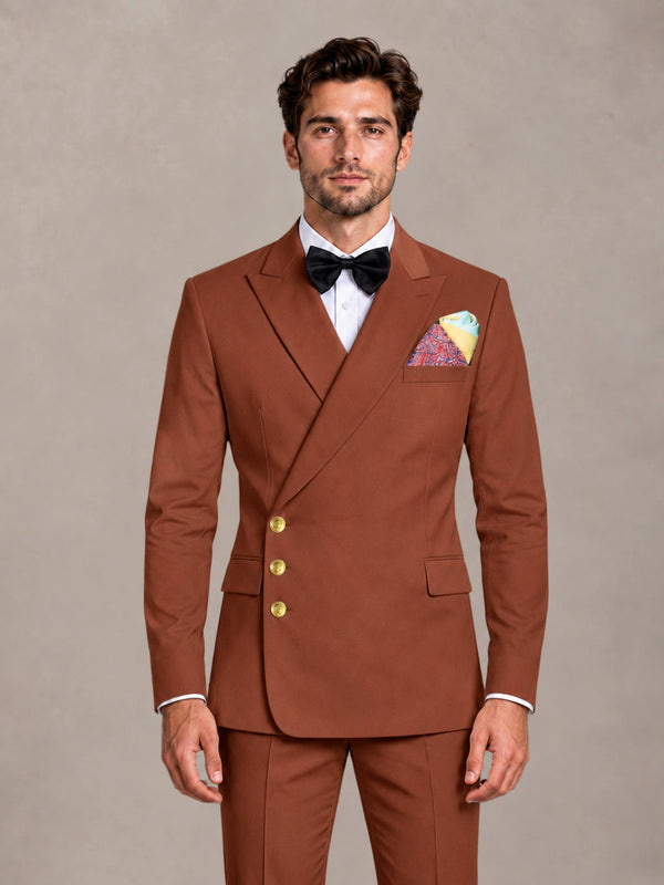 Rust 2 Pieces Modern Style Double Breasted Comfortable Fit Men Suits for Business & Office