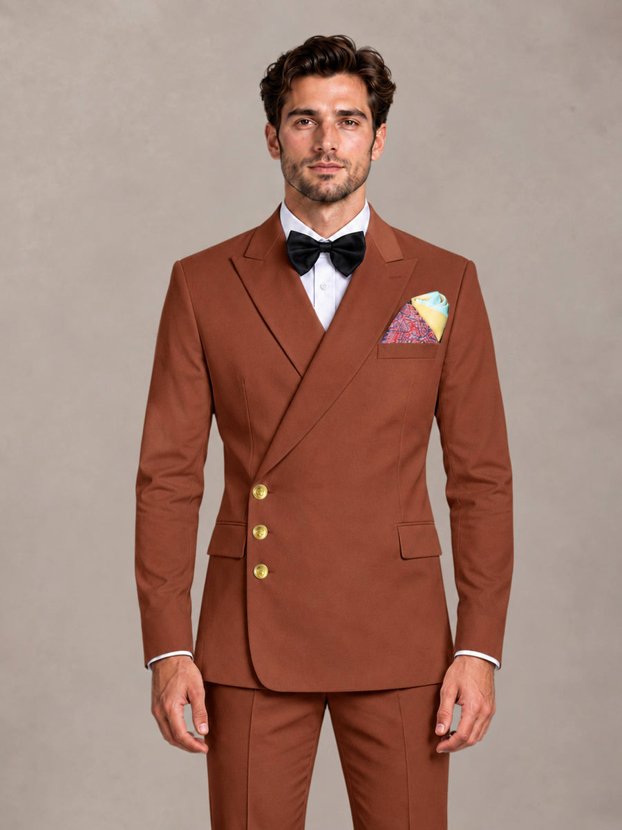Rust 2 Pieces Modern Style Double Breasted Comfortable Fit Men Suits for Business & Office