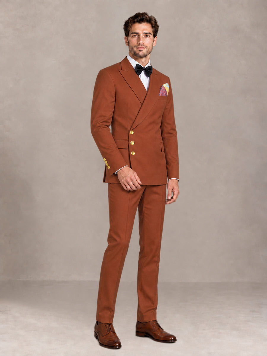 Rust 2 Pieces Modern Style Double Breasted Comfortable Fit Men Suits for Business & Office