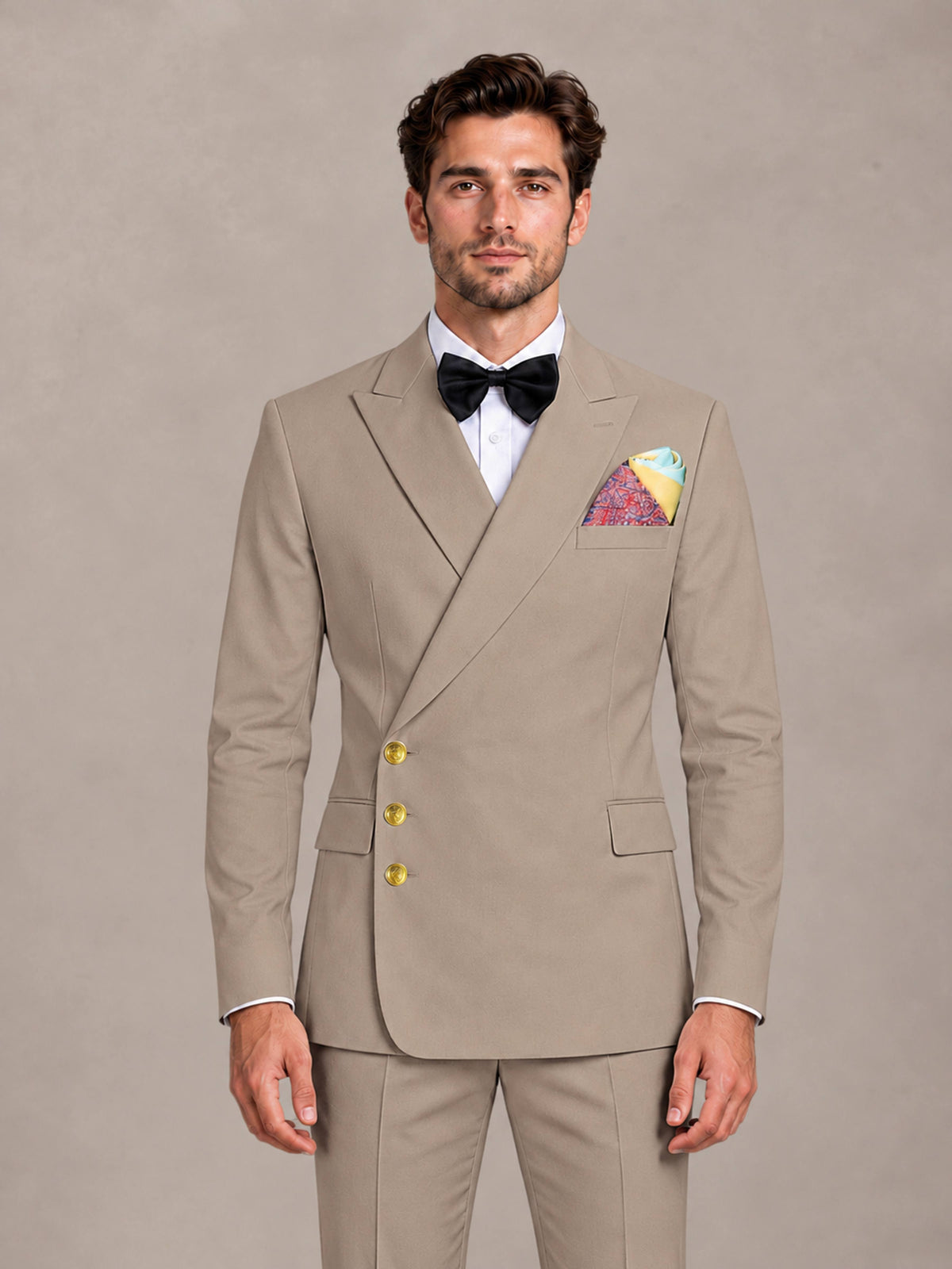Taupe 2 Pieces Modern Style Double Breasted Comfortable Fit Men Suits for Business & Office