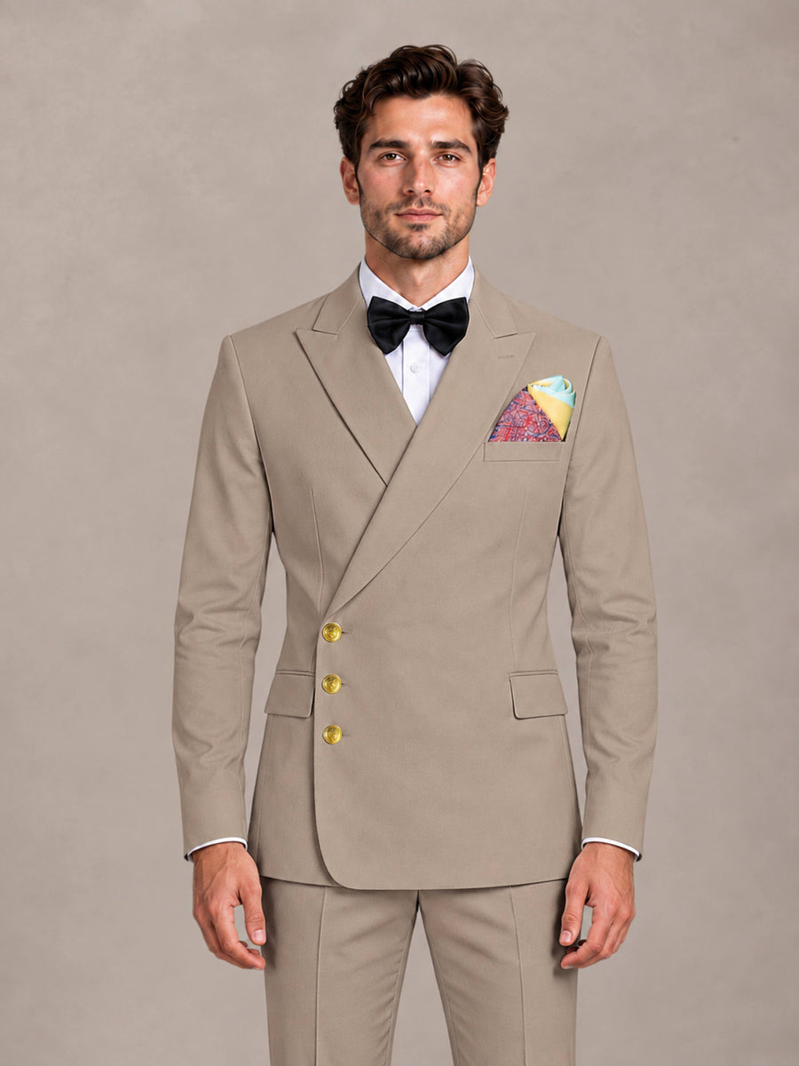 Taupe 2 Pieces Modern Style Double Breasted Comfortable Fit Men Suits for Business & Office
