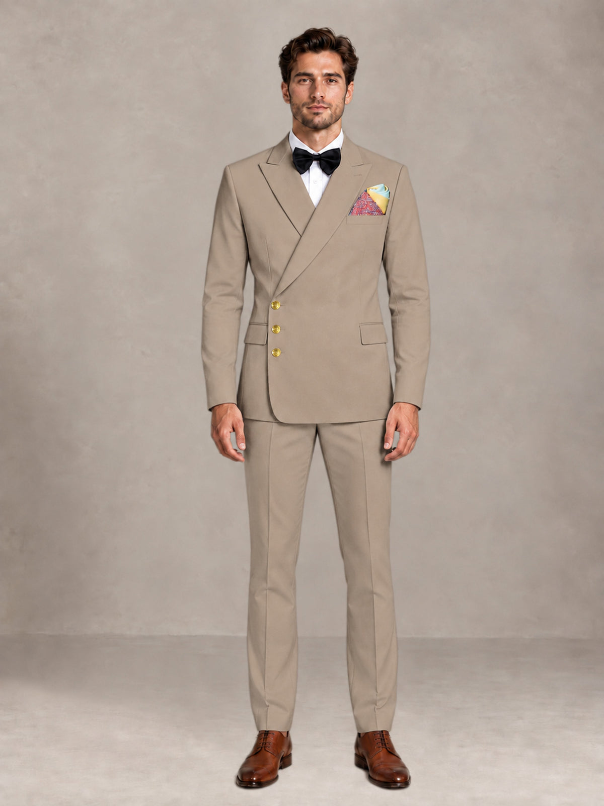 Taupe 2 Pieces Modern Style Double Breasted Comfortable Fit Men Suits for Business & Office