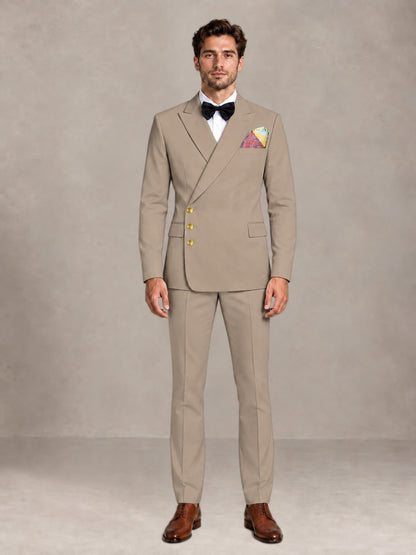 Taupe 2 Pieces Modern Style Double Breasted Comfortable Fit Men Suits for Business & Office
