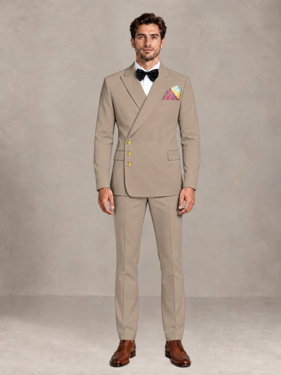 Taupe 2 Pieces Modern Style Double Breasted Comfortable Fit Men Suits for Business & Office