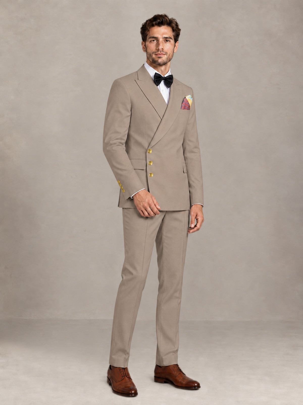 Taupe 2 Pieces Modern Style Double Breasted Comfortable Fit Men Suits for Business & Office