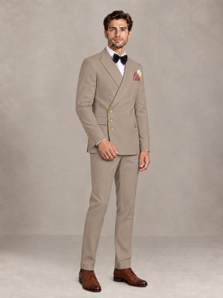 Taupe 2 Pieces Modern Style Double Breasted Comfortable Fit Men Suits for Business & Office