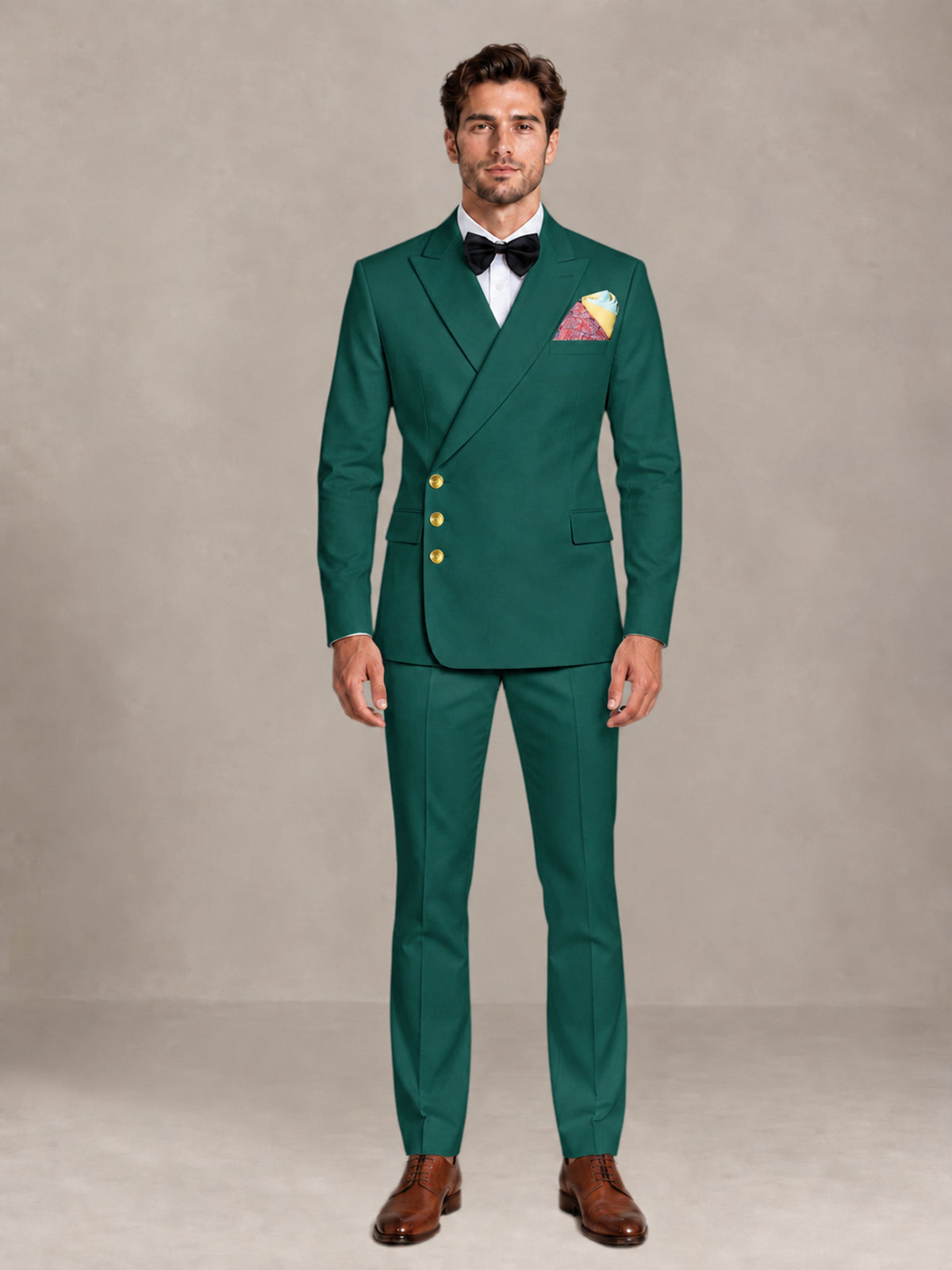 Teal 2 Pieces Modern Style Double Breasted Comfortable Fit Men Suits for Business & Office