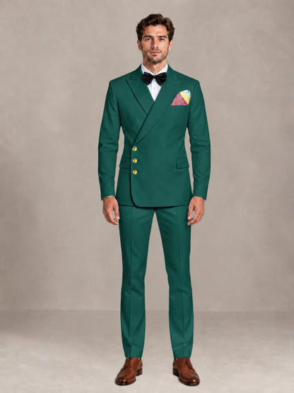 Teal 2 Pieces Modern Style Double Breasted Comfortable Fit Men Suits for Business & Office