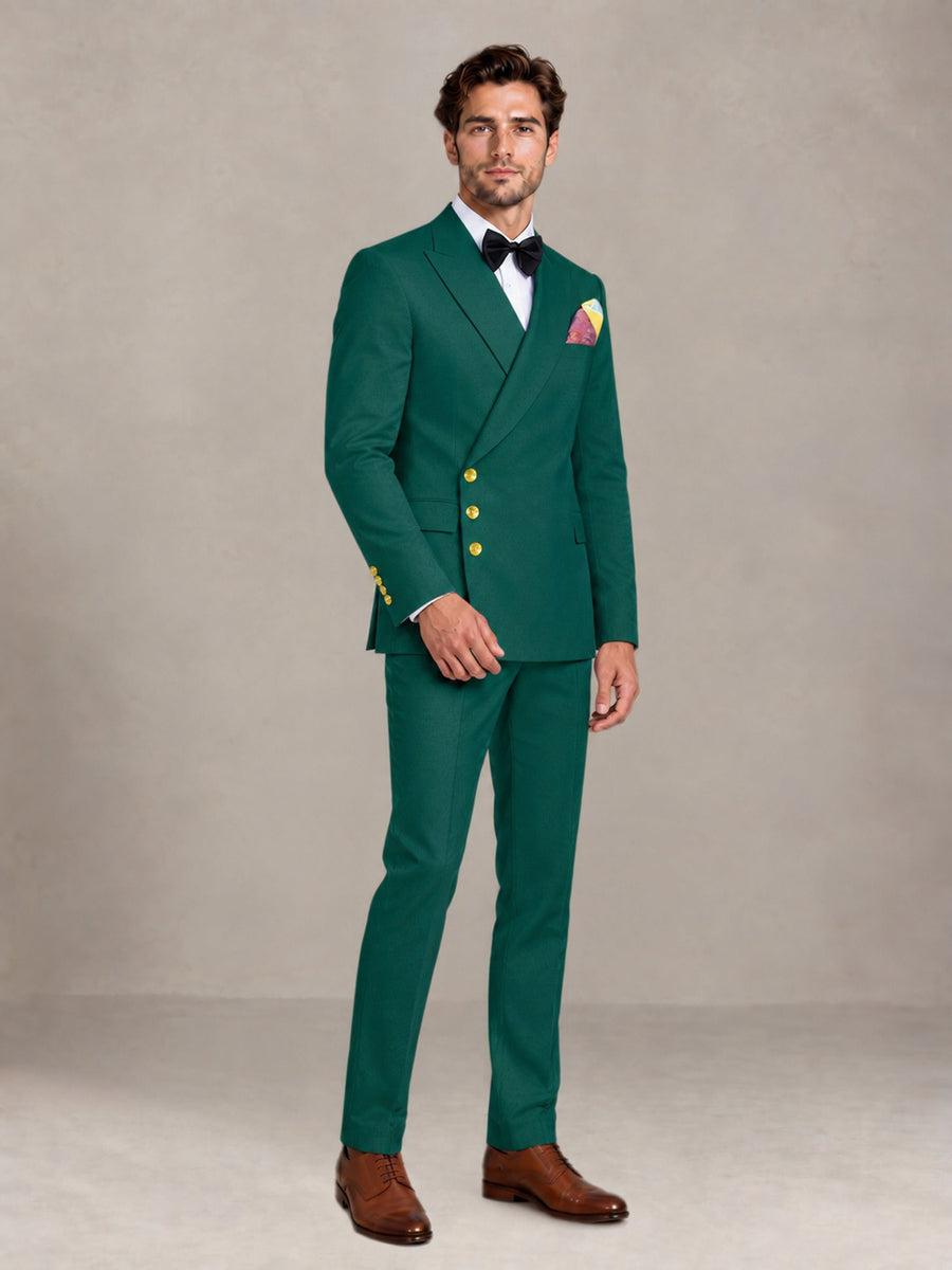 Teal 2 Pieces Modern Style Double Breasted Comfortable Fit Men Suits for Business & Office