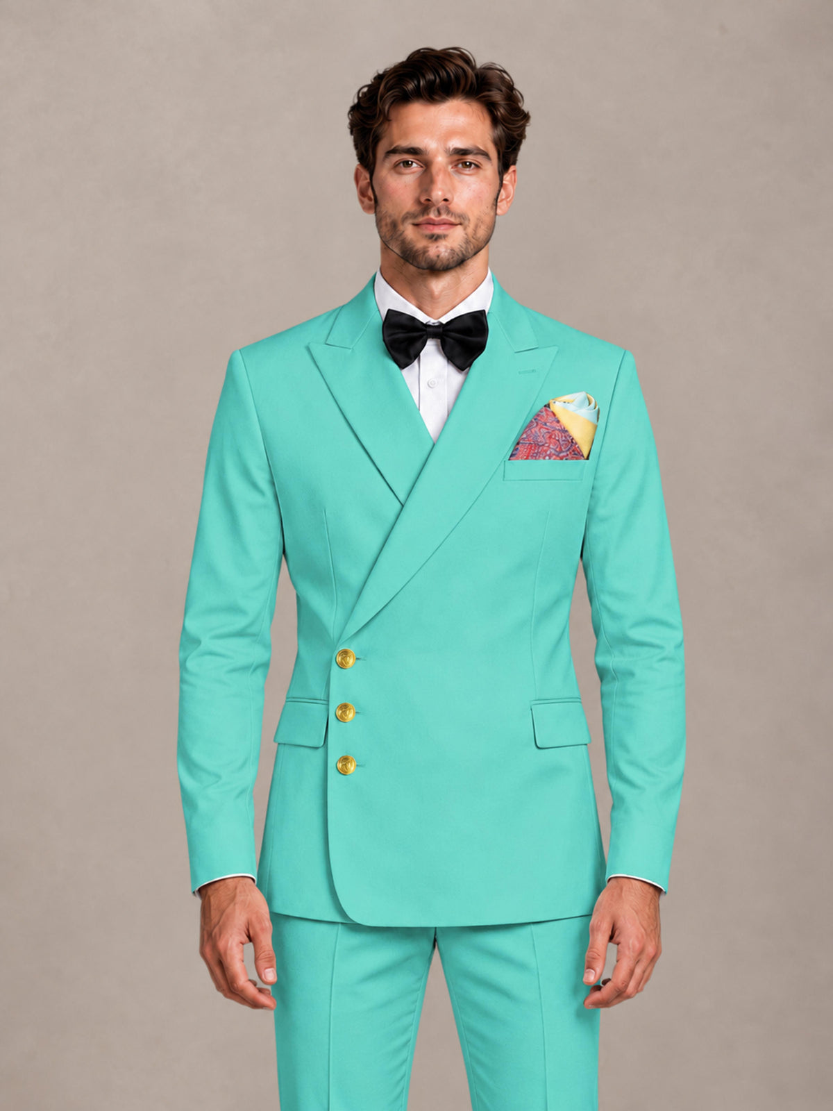 Turquoise 2 Pieces Modern Style Double Breasted Comfortable Fit Men Suits for Business & Office