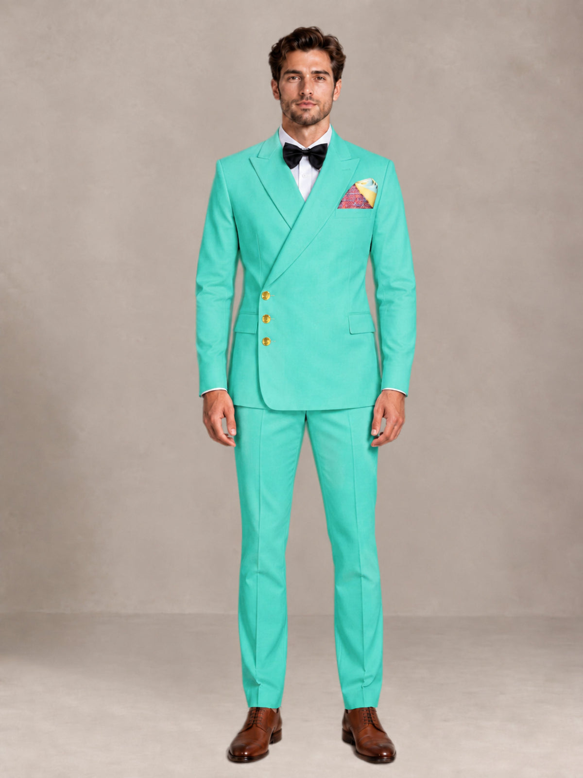Turquoise 2 Pieces Modern Style Double Breasted Comfortable Fit Men Suits for Business & Office