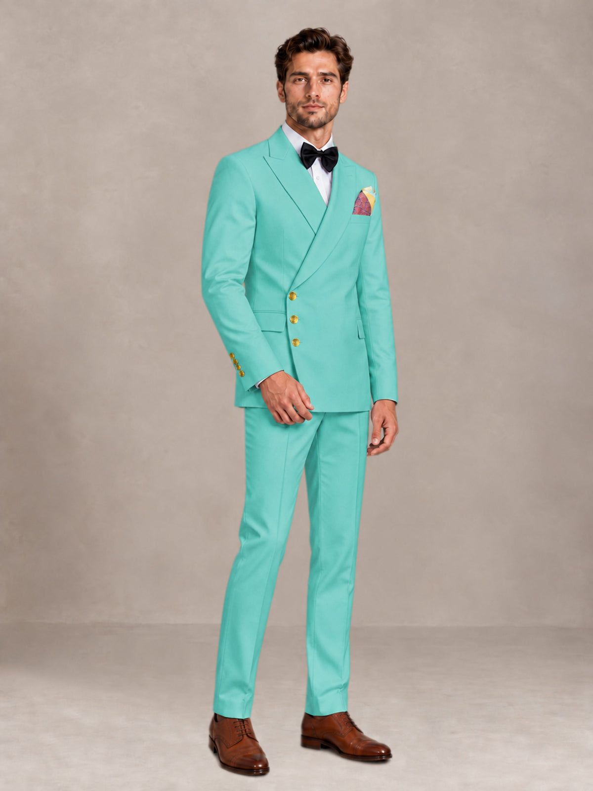 Turquoise 2 Pieces Modern Style Double Breasted Comfortable Fit Men Suits for Business & Office