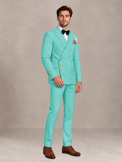 Turquoise 2 Pieces Modern Style Double Breasted Comfortable Fit Men Suits for Business & Office