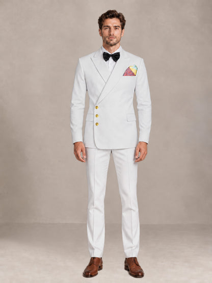 White 2 Pieces Modern Style Double Breasted Comfortable Fit Men Suits for Business & Office