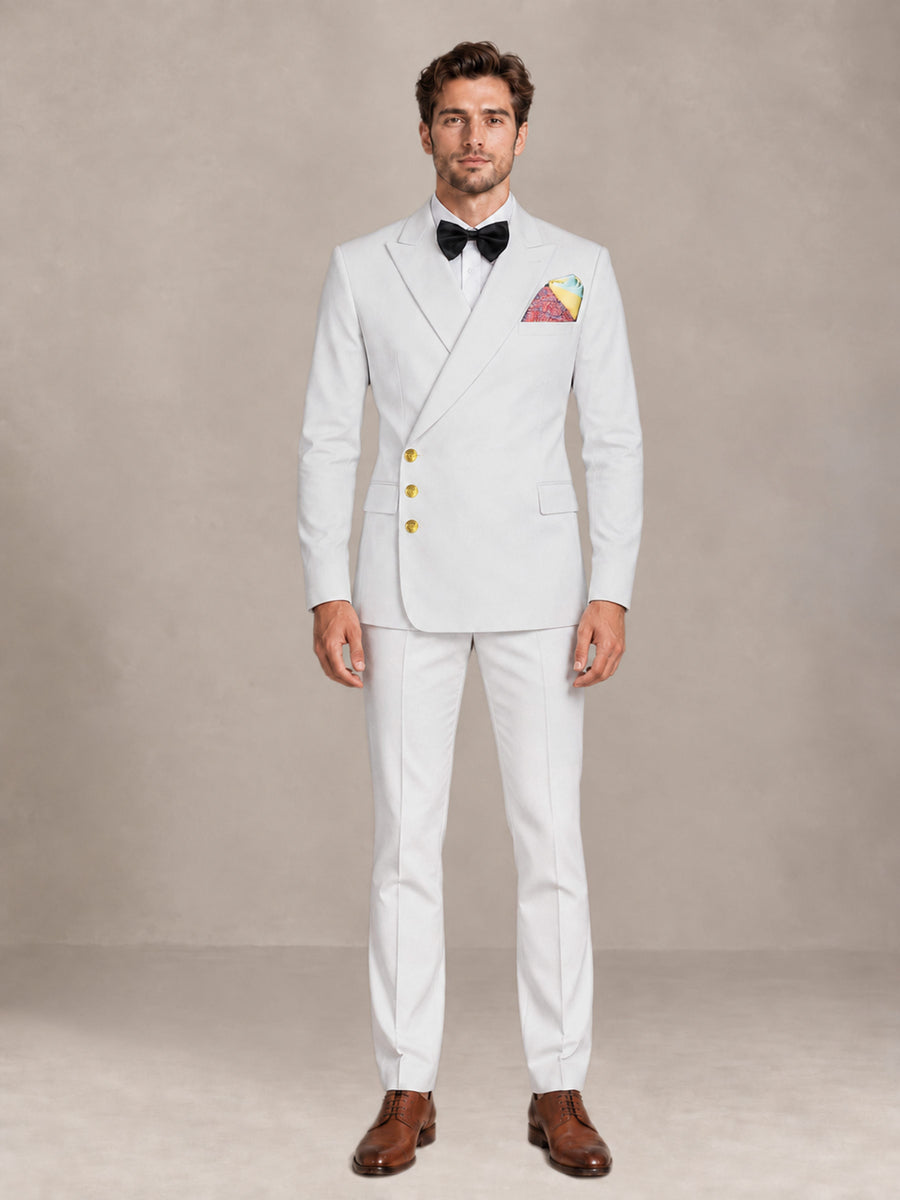 White 2 Pieces Modern Style Double Breasted Comfortable Fit Men Suits for Business & Office