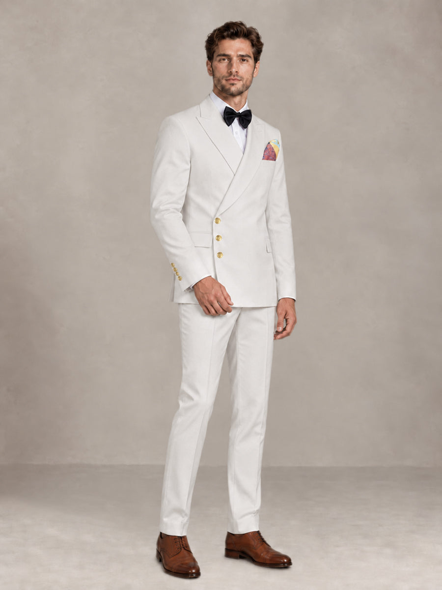 White 2 Pieces Modern Style Double Breasted Comfortable Fit Men Suits for Business & Office