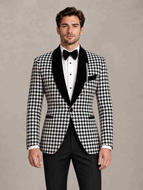Houndstooth 2 Pieces Modern Style Houndstooth Men Suits for Wedding