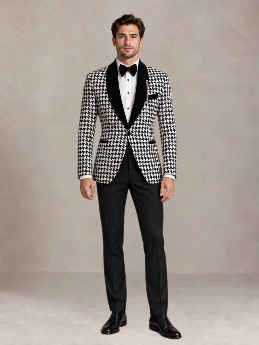 Houndstooth 2 Pieces Modern Style Houndstooth Men Suits for Wedding