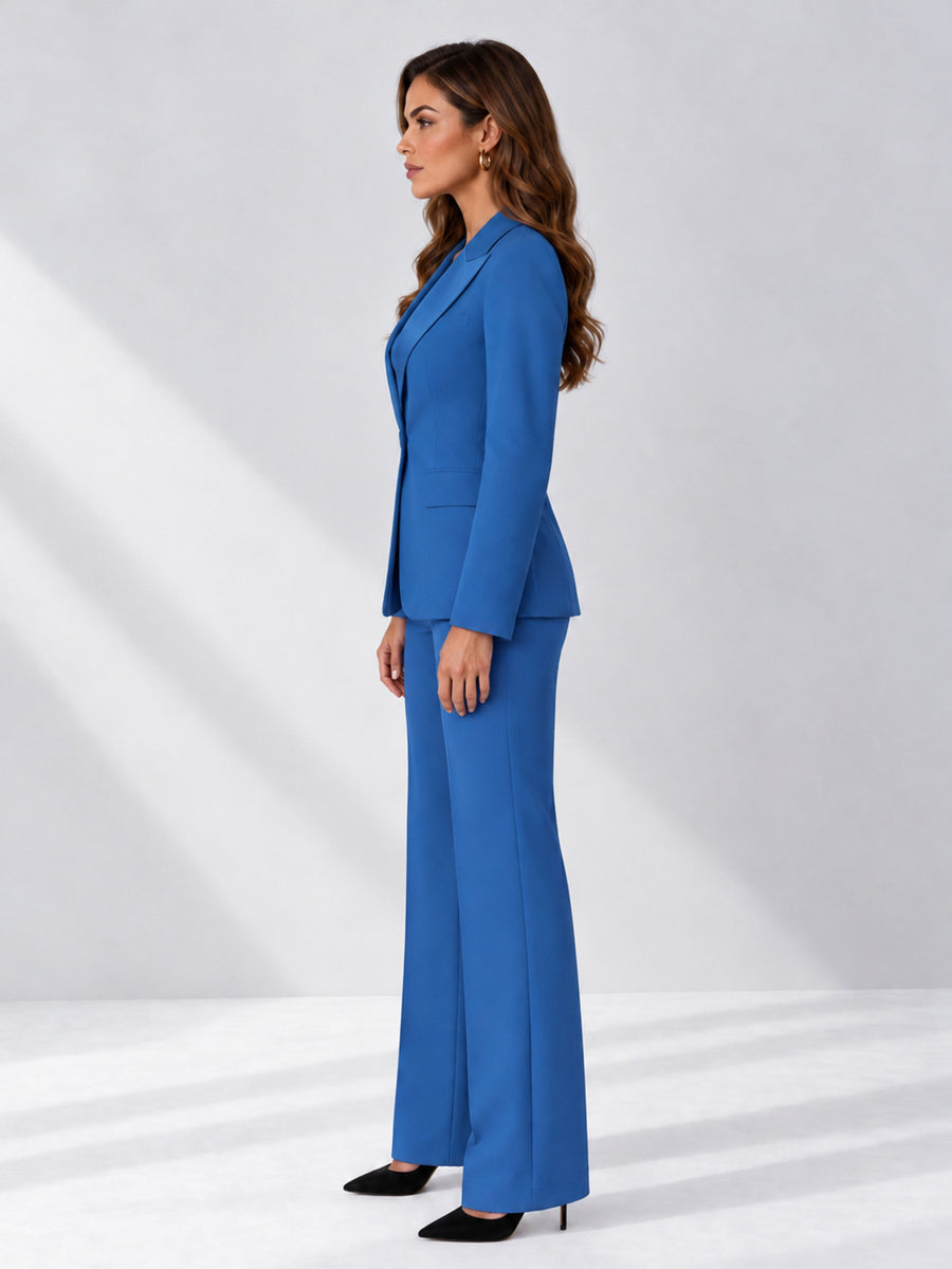 Blue 2 Pieces Regular Fit Women's Suits