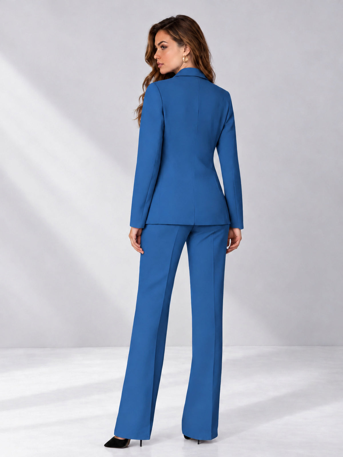 Blue 2 Pieces Regular Fit Women's Suits